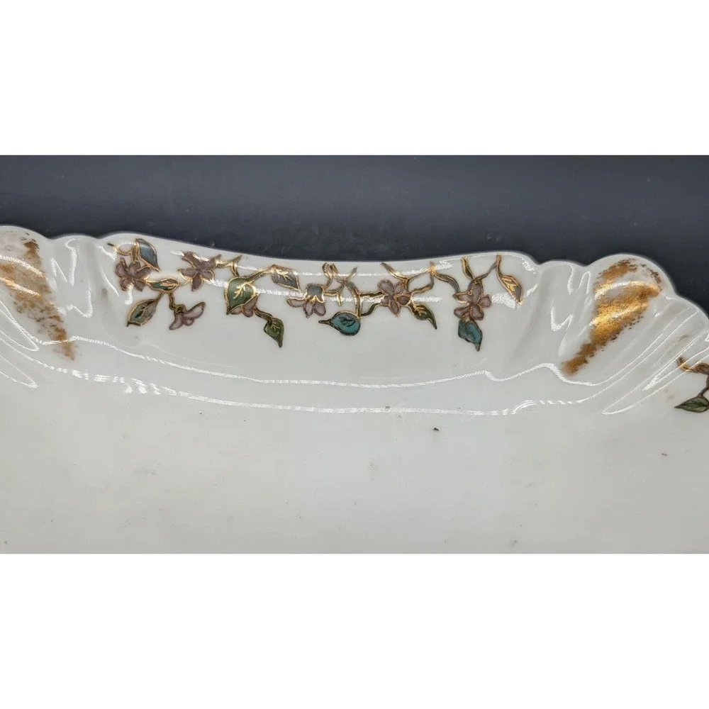 Haviland & Co Limoges‎ France Floral Porcelain Trinket Dish Gold Gilt Scalloped